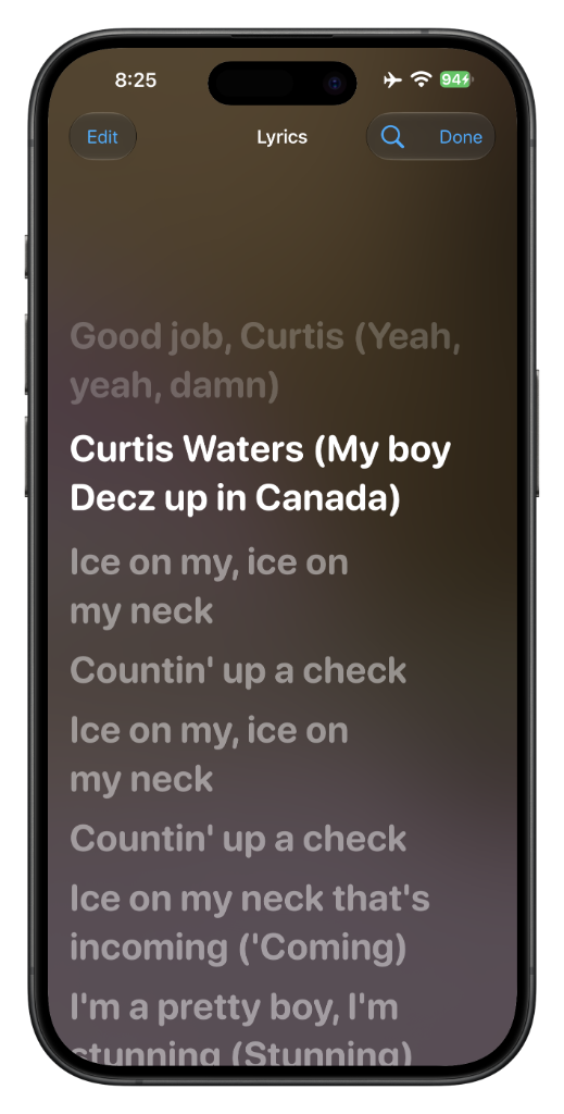 RetroMusic iOS Synchronized Lyrics