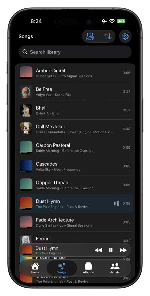 RetroMusic iOS Songs Library